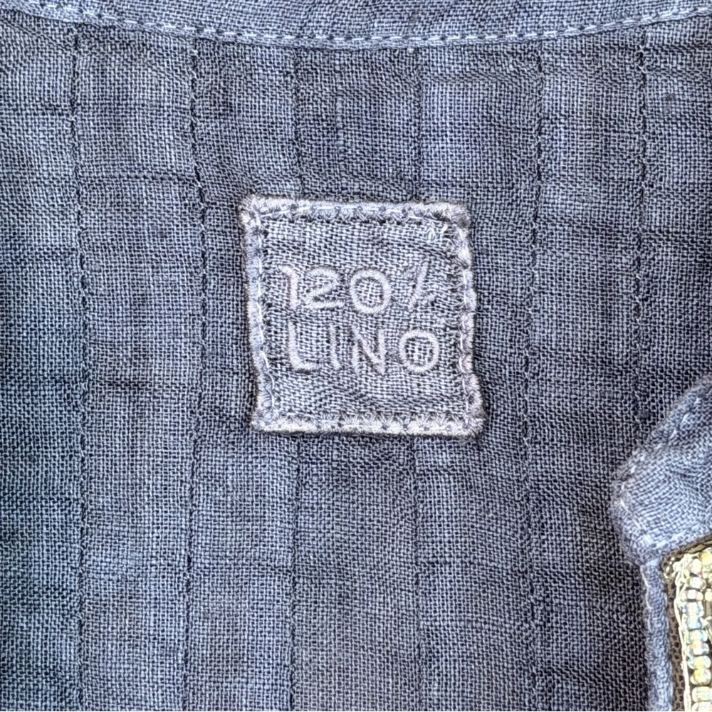 120%‎ Lino Navy Beaded Linen Blouse Split Neck US 8 - Picture 6 of 14